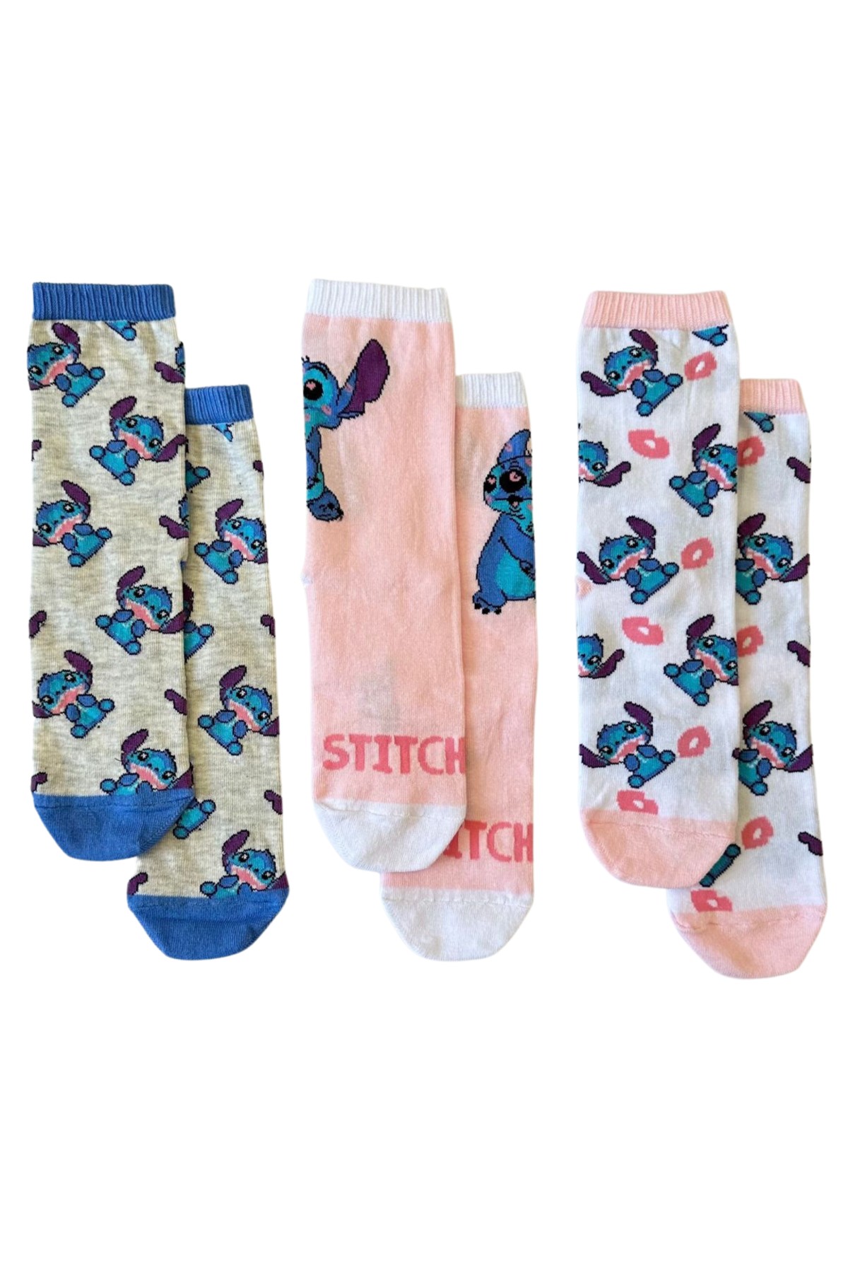 ORİJİNAL DISNEY STITCH  KADIN-KIZ ÇOCUK 3 LÜ ÇORAP SETİ NW1116